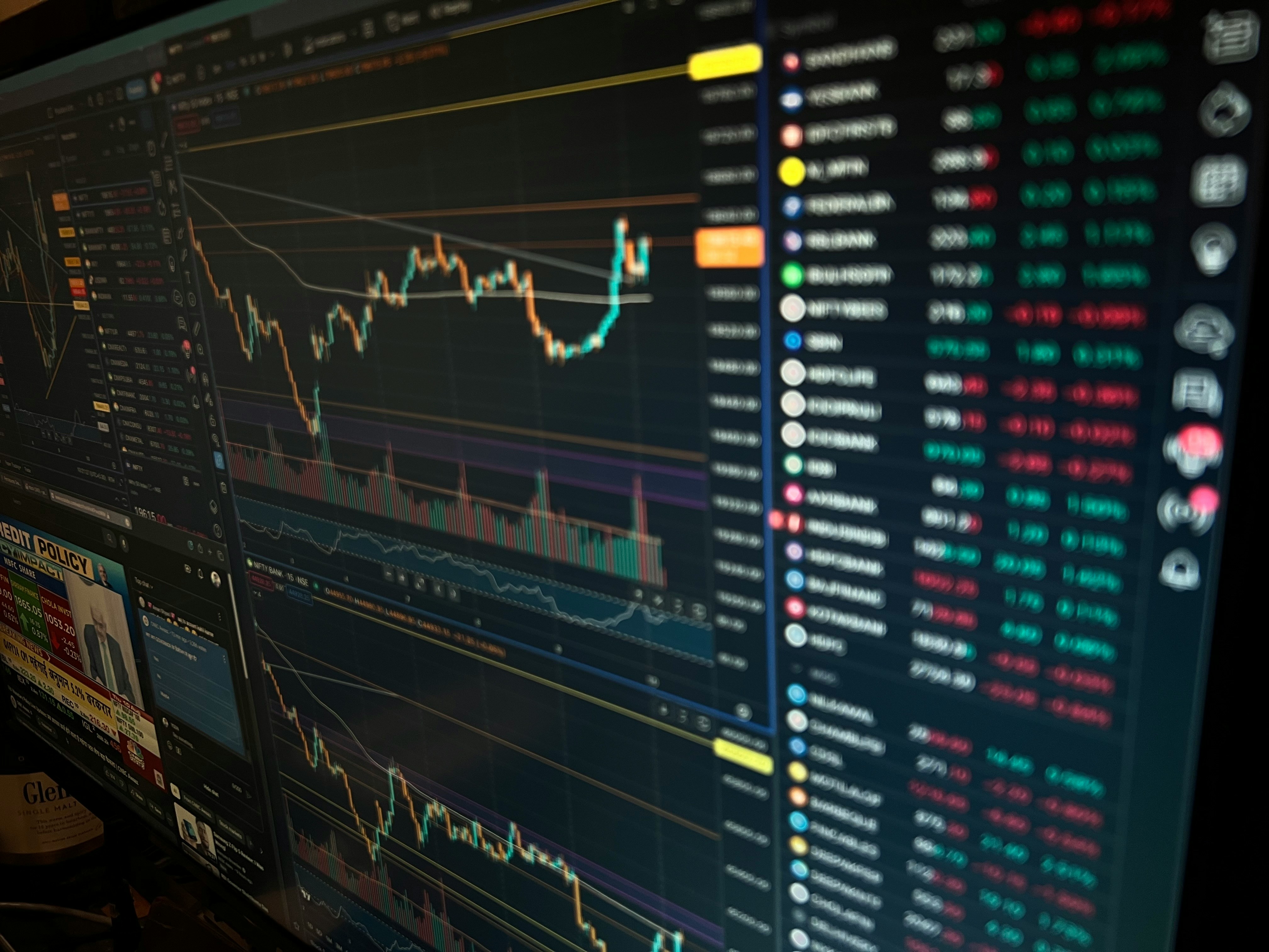 Tela com gráficos e cotações de mercado
